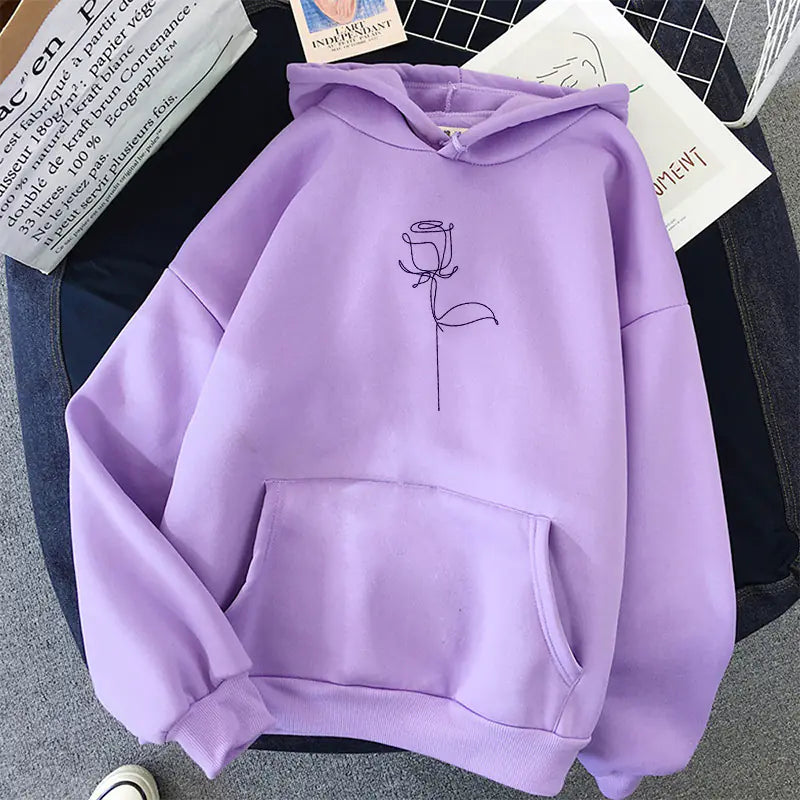 Black Rose Print Sport Hoodie