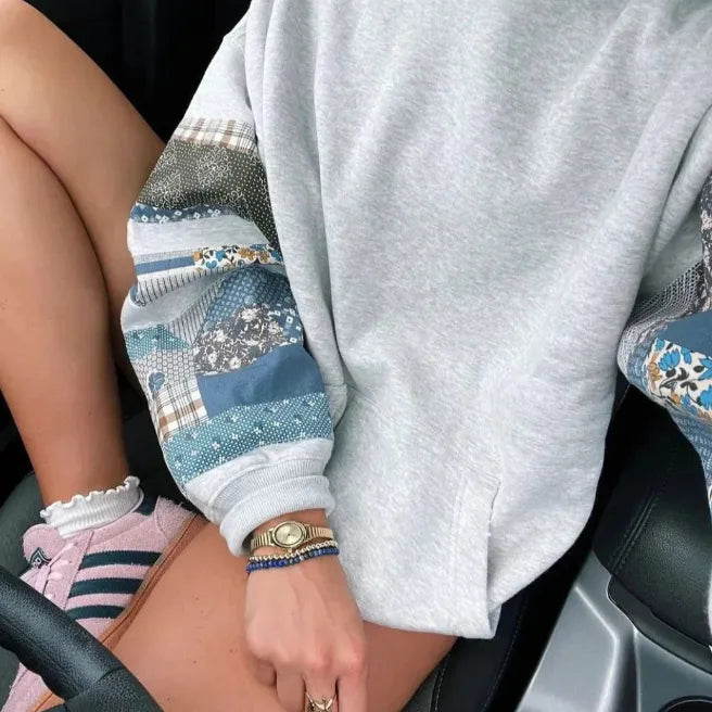 Large Letter Printed Patch Hooded Sweater