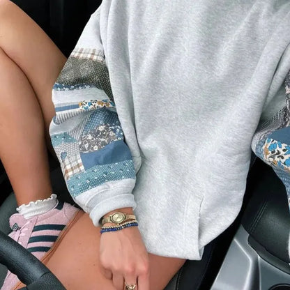 Large Letter Printed Patch Hooded Sweater