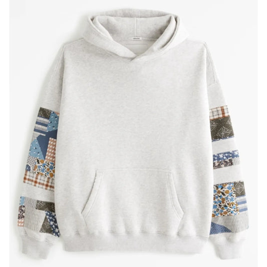 Large Letter Printed Patch Hooded Sweater