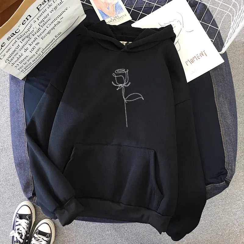 Black Rose Print Sport Hoodie