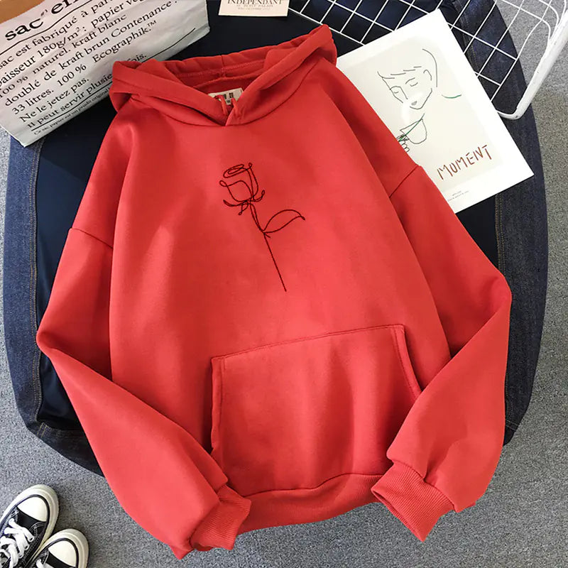 Black Rose Print Sport Hoodie